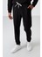 Siyah - Siyah Pamuklu Kalın Yumuşak Dokulu Comfort Fit Nakışlı Erkek Eşofman Takım - 85255 3