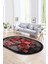 Dijital Kaymaz Yıkanabilir Modern Desen Oval Yolluk Mutfak Salon Halısı, N-O-Modern-13-Kırmızı, 1