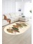 Dijital Kaymaz Yıkanabilir Modern Desen Oval Yolluk Mutfak Salon Halısı, N-O-Modern-08-Krem, 2