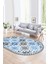 Dijital Kaymaz Yıkanabilir Modern Desen Oval Yolluk Mutfak Salon Halısı, N-O-Modern-14-Mavi, 1