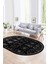 Dijital Kaymaz Yıkanabilir Modern Desen Oval Yolluk Mutfak Salon Halısı, N-O-Modern-29-Siyah, 1