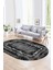 Dijital Kaymaz Yıkanabilir Modern Desen Oval Yolluk Mutfak Salon Halısı, N-O-Modern-37-Antrasit, 1