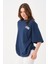 Lacivert Bisiklet Yaka Owut Baskı Detaylı Oversize T-Shirt 1