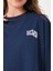 Lacivert Bisiklet Yaka Owut Baskı Detaylı Oversize T-Shirt 5