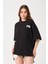 Lacivert Bisiklet Yaka Owut Baskı Detaylı Oversize T-Shirt 1