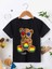 Rahat Kalıp Pamuklu Baskılı Siyah Çocuk T-Shirt 1