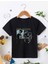 Rahat Kalıp Pamuklu Baskılı Siyah Çocuk T-Shirt 1