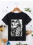 Rahat Kalıp Pamuklu Baskılı Siyah Çocuk T-Shirt 1