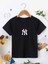 Ünisex Rahat Kalıp Pamuklu Baskılı Siyah Çocuk T-Shirt 1