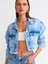 65347 Crop Denim Ceket-Mavi 1