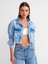65347 Crop Denim Ceket-Mavi 4