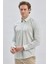 Koyu Haki Kısalabilir Kol Baskılı Cepsiz %97 Pamuk %3 Elastane Klasik Slim Fit Gömlek 1004240116 4
