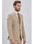 Koyu Bej Çizgili Mono Yaka Astarlı Likralı 6 Drop Slim Fit Dar Kesim Casual Takım Elbise 1001240171 3
