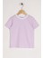 Bisiklet Yaka Kısa Kol Çizgili Lila Renk Tshirt 1