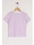 Bisiklet Yaka Kısa Kol Çizgili Lila Renk Tshirt 2