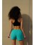 Kadın Mint Düz Renk Iki Yan Fermuarlı Mini Boy Mayo Deniz Şortu 4