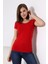 U Yaka Kısa Kol Penye Kompakt Likralı Basic T-Shirt 20511 Kırmızı 2