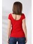 U Yaka Kısa Kol Penye Kompakt Likralı Basic T-Shirt 20511 Kırmızı 4