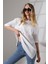 Oversize Yırtmaçlı Raporlu Tunik T-Shirt 21493 Beyaz 2