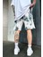 Unisex Oversize Acid Wash Batik Desenli Cepli Şort 2