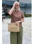Kahverengi Bisiklet Yaka Basic Kadın T-Shirt Mg2075 3