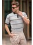 Gri Çizgili Polo Yaka Fermuarlı Tişört 6898 2