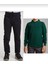 Unisex Çocuk Ribana Bel Lastikli Siyah Okul Pantolon + Uzun Kol Pamuk Lakos 1