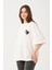 Owut Kadın Koyu Yeşil Bisiklet Yaka Baskı Detaylı Oversize T-Shirt 2