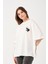 Owut Kadın Koyu Yeşil Bisiklet Yaka Baskı Detaylı Oversize T-Shirt 3