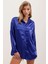 3985 Oversize Saten Gömlek - Saks 4