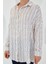 Kadın Bej Beyaz Desenli Oversize Saten Gömlek 3985 4