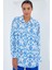 Kadın Mavi Beyaz Desenli Oversize Saten Gömlek 3985 2
