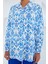 Kadın Mavi Beyaz Desenli Oversize Saten Gömlek 3985 4