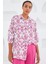 Kadın Fuşya Beyaz Desenli Oversize Saten Gömlek 3985 1