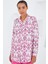 Kadın Fuşya Beyaz Desenli Oversize Saten Gömlek 3985 2