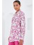 Kadın Fuşya Beyaz Desenli Oversize Saten Gömlek 3985 3