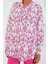 Kadın Fuşya Beyaz Desenli Oversize Saten Gömlek 3985 4