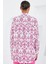 Kadın Fuşya Beyaz Desenli Oversize Saten Gömlek 3985 5