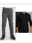 Unisex Çocuk Ribana Bel Lastikli Gri Okul Pantolon + Uzun Kol Pamuk Lakos 1