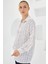 Kadın Pudra Beyaz Desenli Oversize Saten Gömlek 3985 3