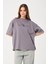 Owut Kadın Bisiklet Yaka Kedi Detay Baskılı Oversize T-Shirt 1