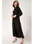 T1627 Yaka Bağcıklı Elbise - Siyah 2