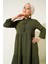 1627 Yaka Bağcıklı Tesettür Elbise - D.haki 4