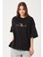 Owut Kadın Bisiklet Yaka Kedi Detay Baskılı Oversize T-Shirt 4