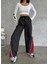 Siyah Paraşüt Pantolon Bordo Paça Detaylı High Quality Eşofman 3