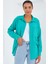 20153 Tek Cepli Oversize Keten Gömlek - Turkuaz 3