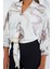 Kadın Oversize Dökümlü Crop Saten Gömlek 906 - Kahverengi 5