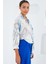Kadın Oversize Dökümlü Crop Saten Gömlek 906 - Mavi 3
