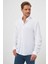 Erkek Beyaz Keten Düz Desen Düğmeli Yaka Slim Fit Gömlek 1