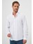 Erkek Beyaz Keten Düz Desen Düğmeli Yaka Slim Fit Gömlek 2